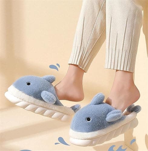 Zuwxeu Plush Home Slippers for Men and Women, Cartoon Shark Animal Cotton Slippers, Winter Indoor Warm Soft and Comfortable Thick-soled Shoes thumbnail 2