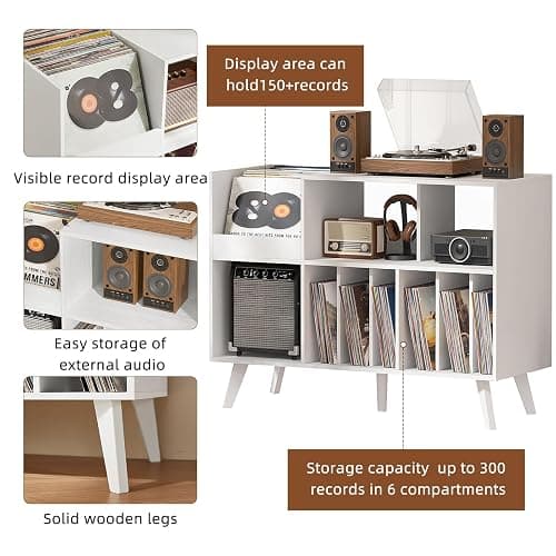 LELELINKY Large Record Player Stand, 48''Turntable Stand with Storage, Vinyl Record Holder with Display Area, Record Player Table Holds Up to 450 Albums, Record Stand for Music Room Living Room thumbnail 5