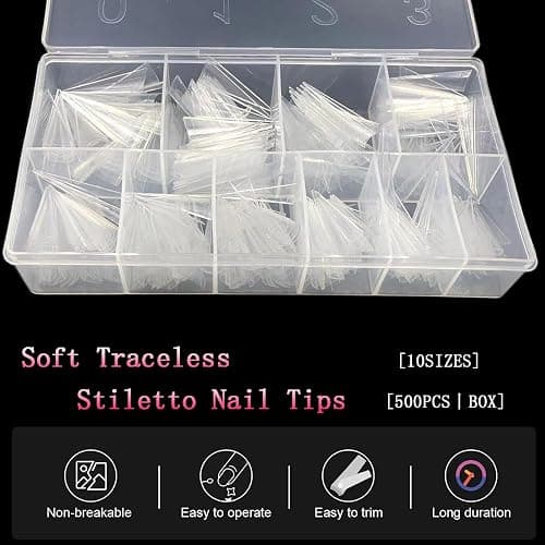 Stiletto Nail Tips, XL Half Cover Clear Stiletto Shape Tips | SWETIDY 500PCS XL Stiletto Shape Pointed Nails for Halloween Salon and Home DIY 10 Sizes with Box thumbnail 2