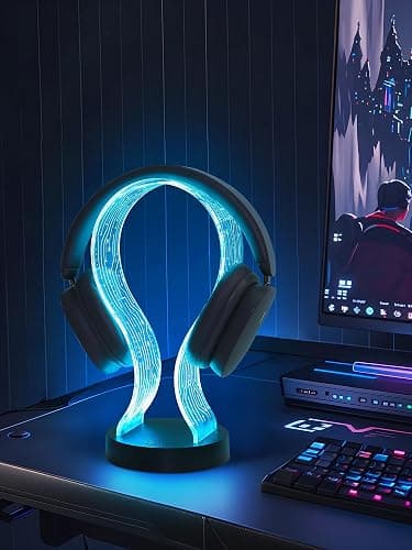 CoolGift Mart Light Up Headphone Stand with 16 Color Lights, PCB Pattern Acrylic Headset Stand with 1 USB and 1 Type-C Charging Ports, Gifts for Gamers Men and Music Lovers thumbnail 7