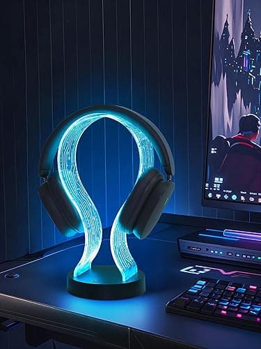 CoolGift Mart Light Up Headphone Stand with 16 Color Lights, PCB Pattern Acrylic Headset Stand with 1 USB and 1 Type-C Charging Ports, Gifts for Gamers Men and Music Lovers thumbnail 8