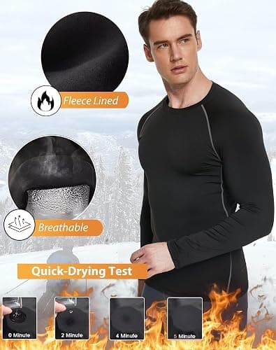 5 or 4 Pack Men's Thermal Compression Shirt Fleece Lined Long Sleeve Athletic Base Layer Cold Weather Gear Workout Top thumbnail 4