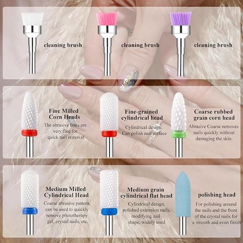 30 Pcs Nail Drill Bits Set with Stylish Nail Drill Bit Holder and Sanding Bands for Nail Drill,Professional Diamond Ceramic Nail Drill Bit for Electric Nail Drill Machines with 2/32" Interface thumbnail 3