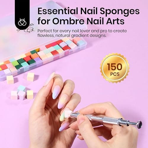 Beetles 150Pcs Soft Nail Sponges for Ombre, Colorful Nail Sponge with Grabbing Pen, Blooming Nails Art Brushes, Gradient Manicure DIY Tools, Professional Accessories Supplies for Home and Salon Use thumbnail 2