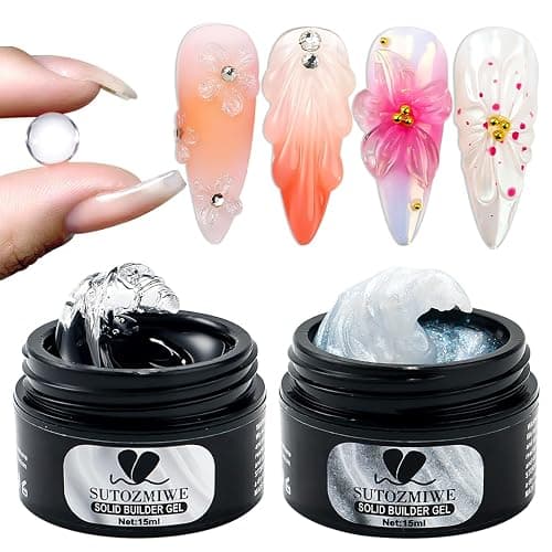 SUTOZMIWE Solid Builder Gel for Nails Clear and Aurora Pearl White | Non-Sticky Hand Sculpting Gel for Nail Art,Hard Gels for Nails Modeling,Carving,Nail Extension, Manicure DIY At Home - Image 1