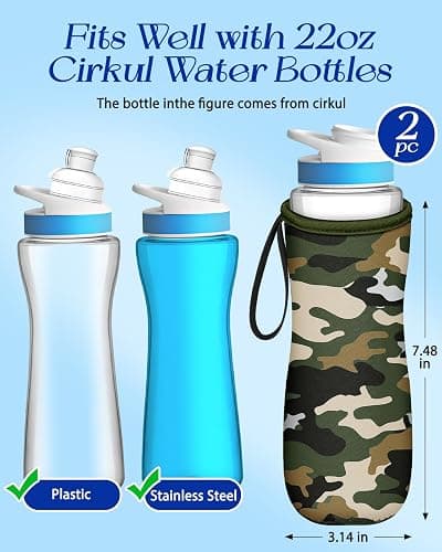 Toykee Water Bottle Sleeve for Cirkul 22 oz - 2 Pack Bottle Cover Holder Carrier with Handle Strap thumbnail 2
