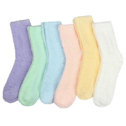 6 Pairs Womens Fuzzy Socks Winter Warm Soft C/ozy Fluffy Microfiber House Sleeping Slipper Socks Christmas Gifts - Image 1