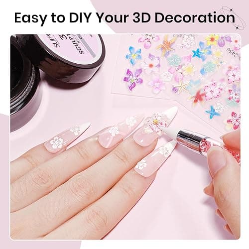 SUPWEE 3D Nail Sculpting Gel, Clear Molding Gel for Nail Art Non-Sticky for Extension Carving with Nail Stickers & Silicone Pen Suitable for DIY Manicure Home thumbnail 7