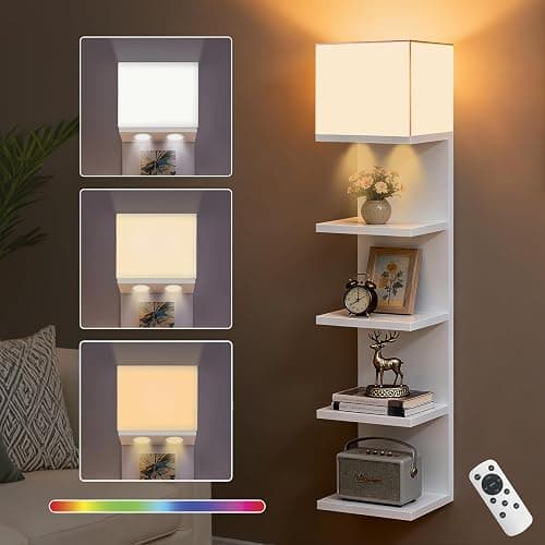 Jetfans 5 Tier Wall Shelf Unit with Light, Lack Wall Shelf, Modern Vertical Floating Shelf, Decorative Wall Mount Vertical Shelves for Bedrooms, Living Rooms, Vanity, Floating Storage, White - Image 1