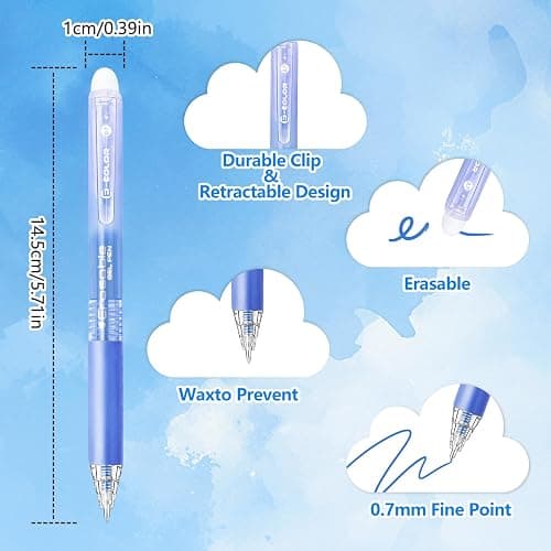 Anelueeoo Erasable Gel Pen 12 Colors, Retractable Clicker 0.7mm Fine Point, Assorted Colors Inks, Make Mistakes Disappear, Erasable Gel Pens Perfect for Writing, Drawing & Planners thumbnail 3