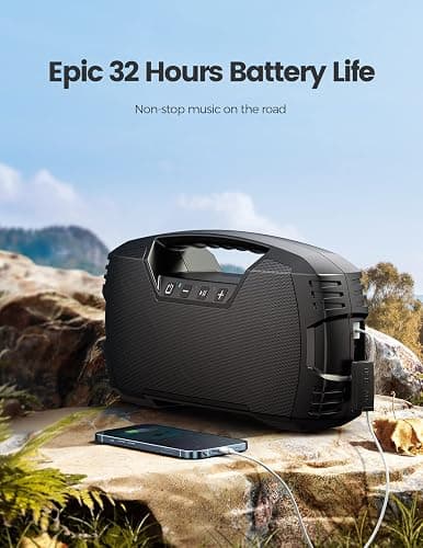 IPX7 Waterproof Bluetooth Speaker, 40W(60 Peak) Portable Wireless Speakers with Subwoofer, 32H Playtime, Stereo Loud Sound, Deep Bass, Bluetooth 5.0 with Handle for Pool, Beach, Outdoor, Gifts thumbnail 4