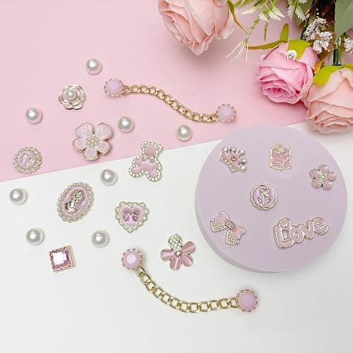 Bling Shoe Charms for Women, Sparkle Rhinestones Shoe Decoration Charms, Girly Shoe Chains for Clog Sandals, DIY Shoe Accessories for Party Favor - Light Pink thumbnail 3