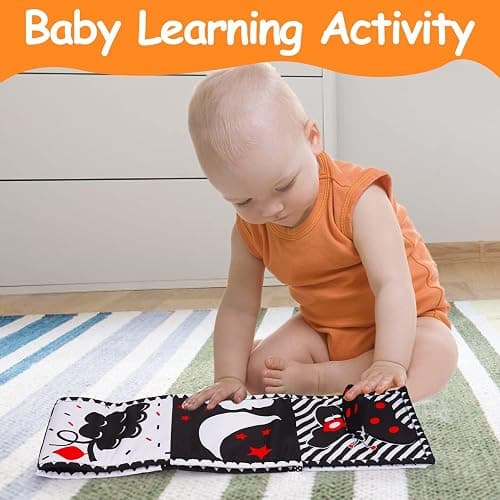 Baby Toys 0-3 Months: Black and White High Contrast Baby Toys 0-6 Months, Baby Soft Cloth Book Tummy-Time Toys with Mirror for Babies Infants 6-12 Months, Brain Development Newborn Toys Gift thumbnail 6