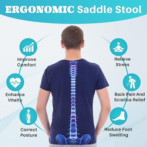 YEEZEE Saddle Stool Ergonomic- Comfortable Rolling Saddle Stool with Wide Thick Saddle Seat Padding, Swivel Adjustable Saddle Chair with Wheels and Ring Pedal for Medical Massage Salon (Dark Black) thumbnail 5