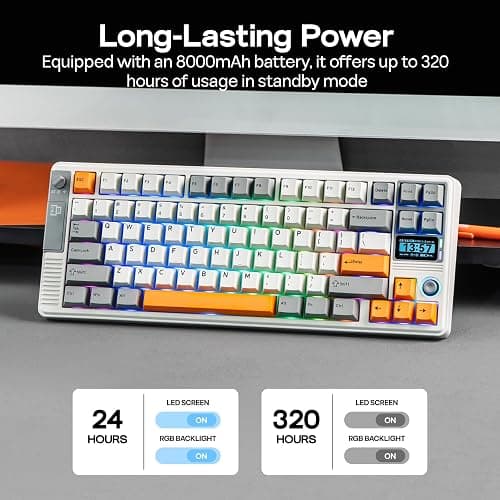 EPOMAKER RT85 Wireless Mechanical Keyboard with Joystick & DIY Screen, 8000mAh, BT/USB/2.4Ghz, Hot-Swap, PBT Keycap, Creamy Gasket, 75% Gaming Keyboard, US QWERTY (White, Creamy Jade Switch) thumbnail 4