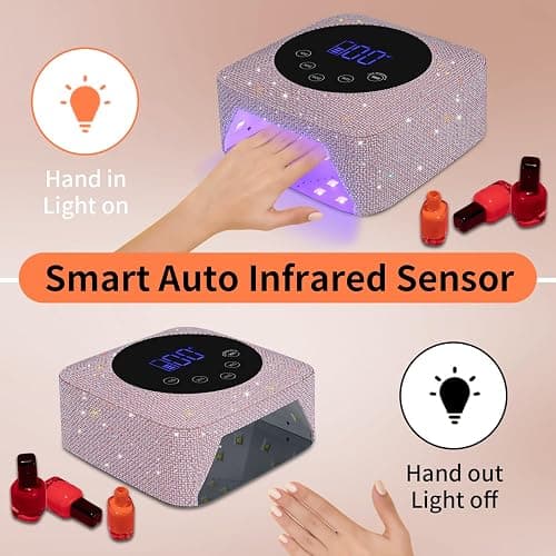 Kikugu Cordless UV LED Nail Lamp,72W Rechargeable UV Light for Gel Nails with 5 Timer Setting Quick Dry Curing Lamp with Display Auto Sensor for Salon & Home(Pearl Pink Diamond) thumbnail 5