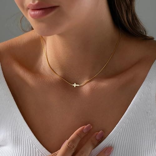 Rotnso Cross Necklace for Women 14K Gold Silver Plated Dainty Small Cross Pendant Choker Simple Trendy Cute Cross Charm Chain Necklace Easter Basket Stuffers Baptism Religious Faith Jewelry Gift thumbnail 3