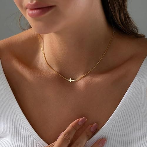 Rotnso Cross Necklace for Women 14K Gold Silver Plated Dainty Small Cross Pendant Choker Simple Trendy Cute Cross Charm Chain Necklace Easter Basket Stuffers Baptism Religious Faith Jewelry Gift thumbnail 4