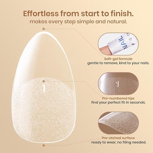 Beetles Gel Nail Tips Flat-X - Almond Short, 320pcs 16 Sizes, Pre-Etched Half Matte Full Cover Soft Acrylic Press on False Nail Extension Tips Easy DIY Salon for Flat & Natural Nail Beds thumbnail 5