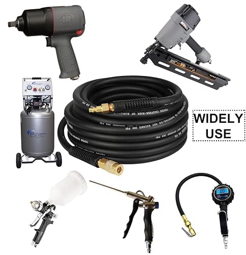 YOTOO Hybrid Air Hose 3/8-Inch by 50-Feet 300 PSI Heavy Duty, Lightweight, Kink Resistant, All-Weather Flexibility with 1/4-Inch Industrial Quick Coupler Fittings, Bend Restrictors, Black - 50 FT thumbnail 7