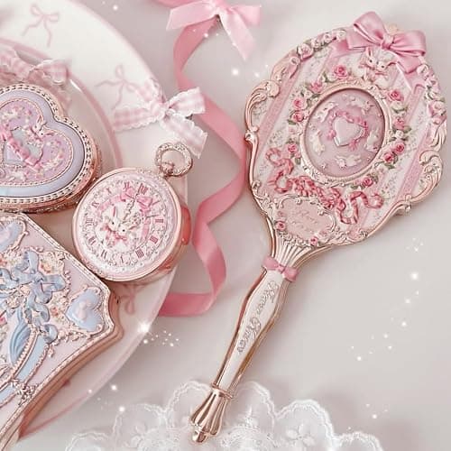 Flower Knows Bunny Garden Hand Mirror, Pink Decorative Makeup Mirror | Fairy-Tale Bunny & Rose Design, Easy-Grip Handle, Vanity Display, Touch-Ups & Gift-Ready Collectible Decor (Rosette Pink) thumbnail 6
