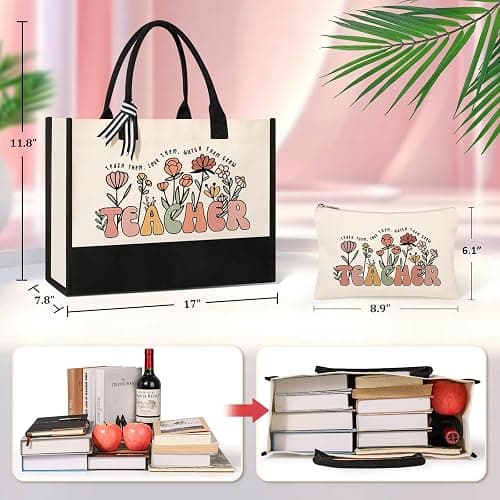 Canvas Tote Bag Makeup Bag for Women - Personalized Teacher Appreciation Gifts thumbnail 3