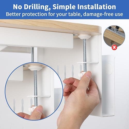 LUKETURE Desk Side Storage, Steel Side Desk Organizer, No Drill Laptop Holder, Clamp on Laptop Mount with Pen Holder, Table Hanging Storage for Home Office, Fits Flat Edge Tables 0.3" to 2.8" thumbnail 8