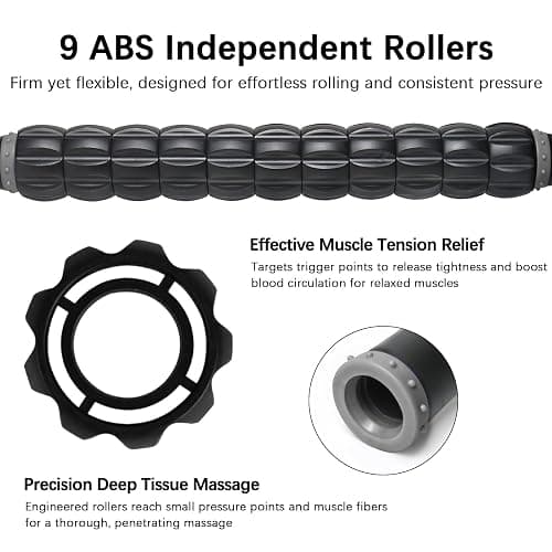 MZDXJ Muscle Roller Massage Roller Stick- Deep Tissue Fascia Blaster for Myofascial Pain Relief, Lymphatic Drainage & Body Sculpting, Handheld Physical Therapy & Recovery Tool (Gray Black-) thumbnail 3