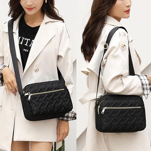 Medium Nylon Crossbody Bags for Women Trendy Crossbody Purses Travel Large Cross Body Bag Quilted Purse thumbnail 2
