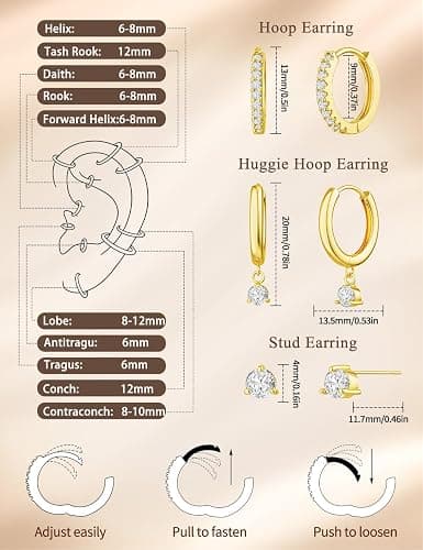 Freekiss 3 Pairs Gold Hoop Earrings Set: Dainty Stud Earrings Trendy Small 14K Gold Plated Hypoallergenic Dangle Cartilage Huggie Hoop Earrings for Women Gold Jewelry for Women Gifts thumbnail 5