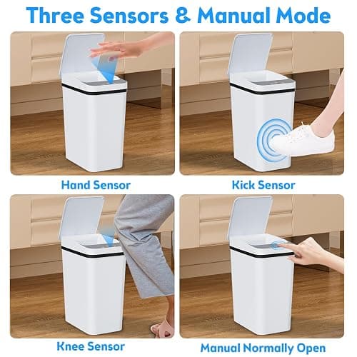 KOEYLE 2 Pack 2.2 Gallon Automatic Touchless Garbage Can, Small Motion Sensor Smart Trash Can, Slim Waterproof Trash Bin for Bedroom, Bathroom, Office, Living Room, White thumbnail 2