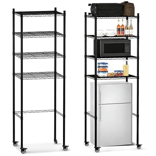 YVTCRTCW 4 Tier Mini Fridge Shelf with Wheels | Adjustable Height Metal Storage Shelf | for Mini Fridge & Microwave Stand | Easy Assemble for Dorm, Kitchen, Office | Black - Image 1