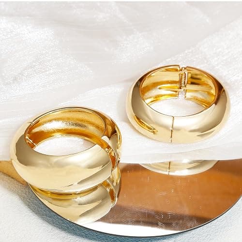 BROCC 2Pcs Gold Chunky Cuff Bracelets for Women Adjustable Bangle Gold Plated Twisted Hinged Bangle Bracelet Fashion Jewelry Trendy Cuff Bracelet for Daily Wear thumbnail 4