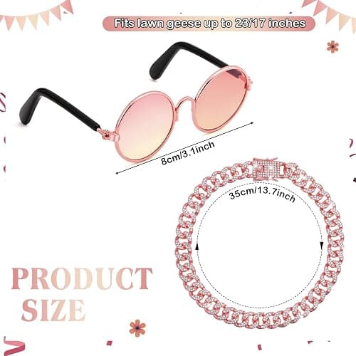Shyyween Chain Collar and Sunglasses Porch Goose Outfits for Plastic Goose 23"/ 17'' Lawn Geese Statue Sunglasses Collar for Garden Geese Retro Pet Cosplay Party Yard(Pink,Rhinestone) thumbnail 2