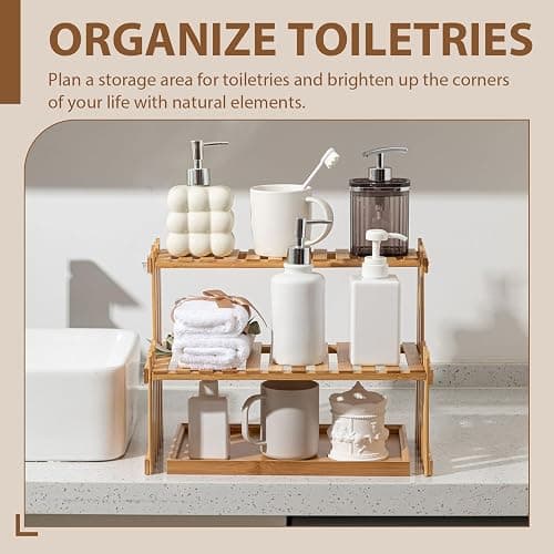 Kathfly 14.6 2-Tier Matcha Station Shelf Stand with 13 Bamboo Matcha Tea Serving Tray Coffee Station Organizer Coffee Bar Storage Rack Mug Holder Countertop for Tea Desktop Flower Pot Cup Display thumbnail 6