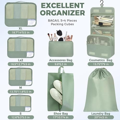 BAGAIL 9 Set Packing Cubes with Packing List Luggage Packing Organizers for Travel Accessories (Matcha Green) thumbnail 5