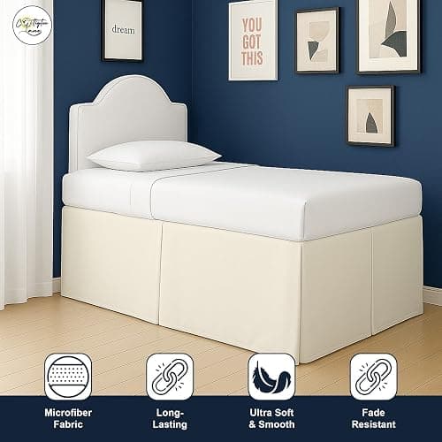 BED | Amazon | Cottington Lane Tailored Box Pleated College Dorm Sized Bed Skirt Twin XL, Hotel Quality Premium Brushed Microfiber Extra Long Bedskirt Twin XL 34 Inch Drop, Ivory - Twin XL-34" Drop - Ivory thumbnail 2