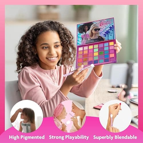 Barbie 35-Well Shadow Palette, Shimmery and Opaque Colors, Pigmented Blendable, 8 Application Brushes Ages 8+, Perfect for Parties, Sleepovers & Makeovers, By Townley Girl thumbnail 3