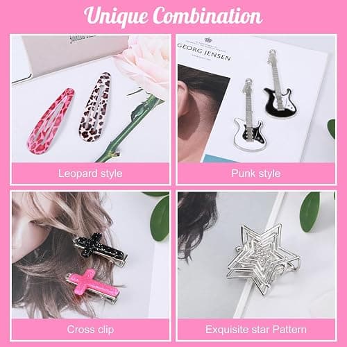 FRIUSATE 22 Pcs Y2k Pink Hair Clips Set Kawaii Hair, Love Star Cross Hair Clip Diy Handmade Accessories Guitar Pendant, Star Claw Clip Hairpin Snake Hair Clip, for Girls Hairstyle Accessory Gifts thumbnail 2