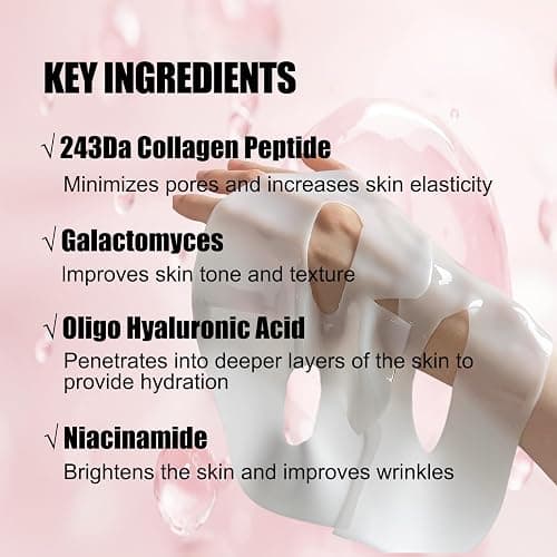 YZ&YL Collagen Face Mask, Bio Collagen Real Deep Mask Overnight for Glass Skin Glow, Elasticity, Lifting and Firming, Reduce Wrinkles, Pore Minimizing, After Sun Care, Travel Essentials, 34g x 5pcs thumbnail 5