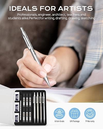 Nicpro 4 Pack Mechanical Pencil 0.7mm with Case, MB1000 Metal Mechanical Pencil Set with 6 Tube HB #2 Lead Refill 0.7 mm, 3PCS 4B Eraser, 9 Cap Eraser for Artist Drafting Writing, Sketching, Drawing thumbnail 6
