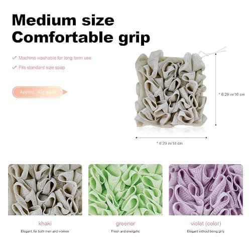 3-Pack Bar Soap Loofah Pouch, 2-in-1 Loofah Washcloth Combo with Soap Pocket, Rich-Lather Shower Sponge for Exfoliating, Home Gym Travel thumbnail 4