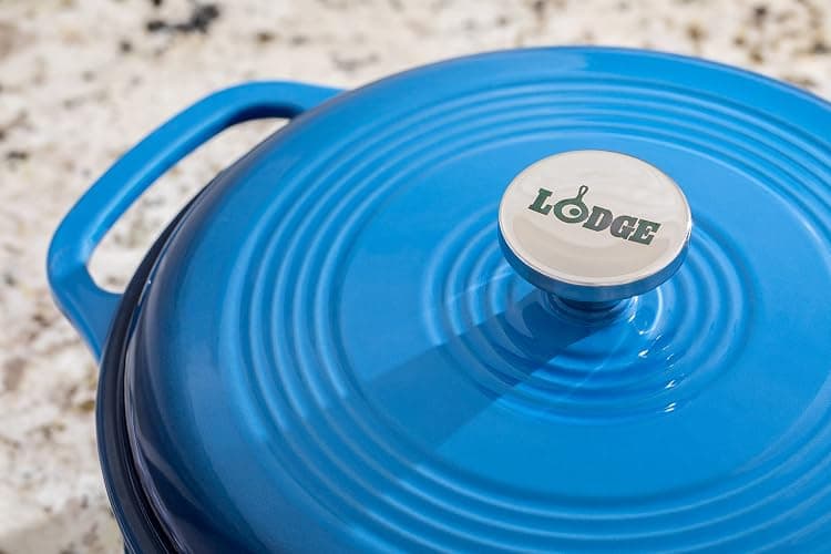 Lodge 6 Quart Enameled Cast Iron Dutch Oven with Lid – Dual Handles – Oven Safe up to 500° F or on Stovetop - Use to Marinate, Cook, Bake, Refrigerate and Serve – Blue thumbnail 7