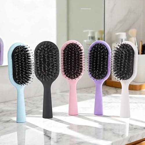 Jurrissa Boar Bristles Hair Brush for Women Men and Kids, Detangling Hair Brush for Smoothing Massage Add Shine, Nylon&Boar Bristles brush for Hair Healthy, Easy to Storage(White) thumbnail 8