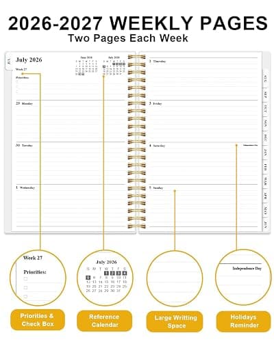 Academic Planner 2026-2027 - Weekly & Monthly Planner from July 2026 to June 2027, Agenda 2026 2027 with Inner Pocket, Elastic Band, 6.4" x 8.5", Crushed Flower thumbnail 5