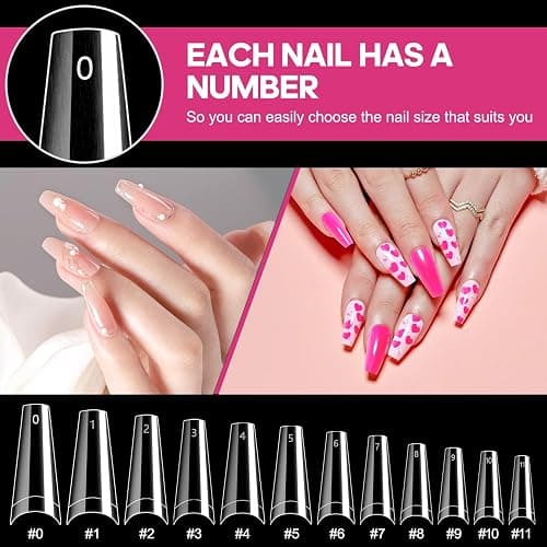 Krofaue 1200PCS Coffin Nail Tips, Clear & Natural Half Cover, 12 Sizes | Clear & natural, ABS material, C-curve half cover, 12 sizes with box, easy to decorate, for salon and home DIY thumbnail 4