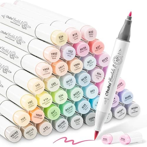 Ohuhu Alcohol Markers 48 Pastel Colors Brush& Fine Sweetness for Coloring | AP Certified Refillable Art Marker, Dual Tips Alcohol-based for Artist Beginner Adult Drawing Illustration Sketch, Honolulu B - Image 1