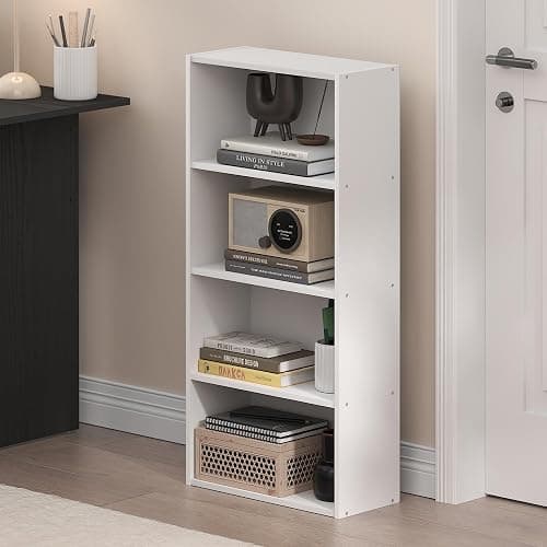 Furinno Basic Book Shelf, 4-Tier Bookcase with Open Shelf, Bookshelf, Cube Storage Organizer, 7 x 17 x 35, for Living Room, Bedroom, Home Office, White thumbnail 2