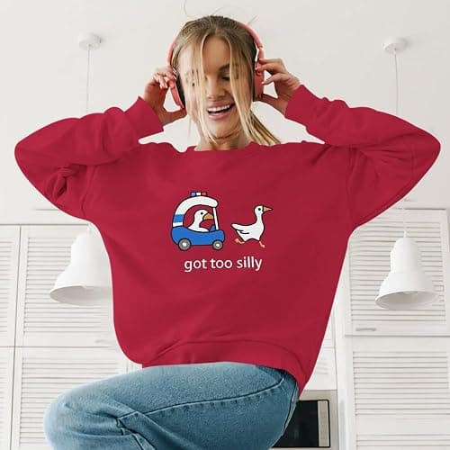Migxsaf Got Too Silly Goose Sweatshirt Funny Cute Sweatshirts for Women Duck Car Long Sleeve Shirt Graphic Crewneck Pullover thumbnail 2