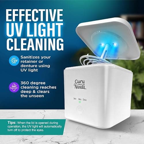 GuruNanda Retainer & Aligner Cleaning Pod for Retainers, Dentures, Mouthguards, Aligners, & Jewelry, 3 Modes, 45kHz Ultrasonic Retainer Cleaner, 190 ml capacity thumbnail 2